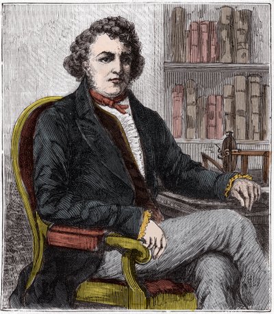 Portræt af Andre Marie Ampere (1775-1836) fransk fysiker - Andre-Marie Ampere (1775-1836), fransk fysiker og pioner inden for elektrodynamik - Indgravering i "" Sciences mise à la range de tous - physics et chimie populaires"" af Alexis Gejstlig - Slutning af French School