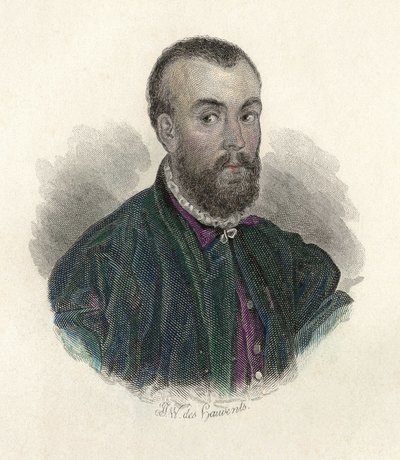 Portræt af Andre Vesale (1514-1564), en flamsk læge, der praktiserede i Spanien og Italien. i "Portraits des Hommes Useful" af French School