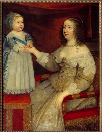 Portræt af Anne af Østrig, dronning af Frankrig (1601-1666) og delfinen Ludvig XIV-barn (1638-1715) Maleri af den franske skole. Før 1643. Søn 1,2x0,96 m af French School