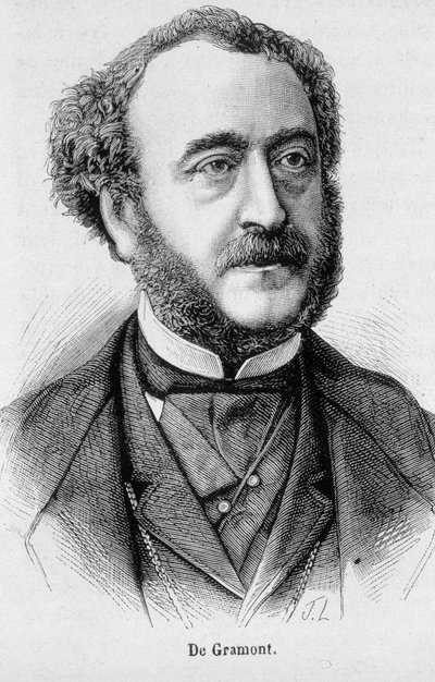 Portræt af Antoine Agenor, hertug af Gramont, fransk diplomat og politiker (1819 - 1880) - i "" The History of France"" af Henri Martin af French School