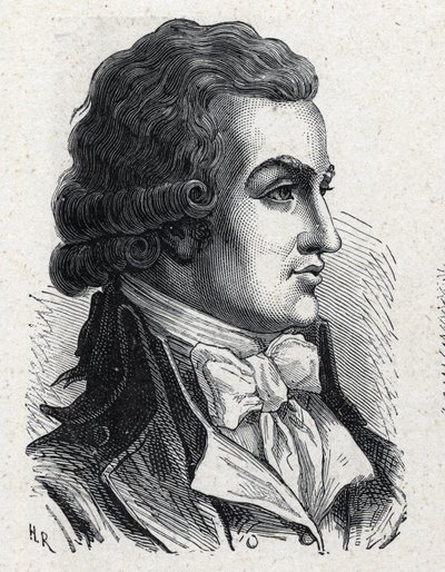 Portræt af Antoine Pierre Joseph Marie Barnave (1761-1793), fransk politiker. Stik fra 1889. Privat samling. af French School
