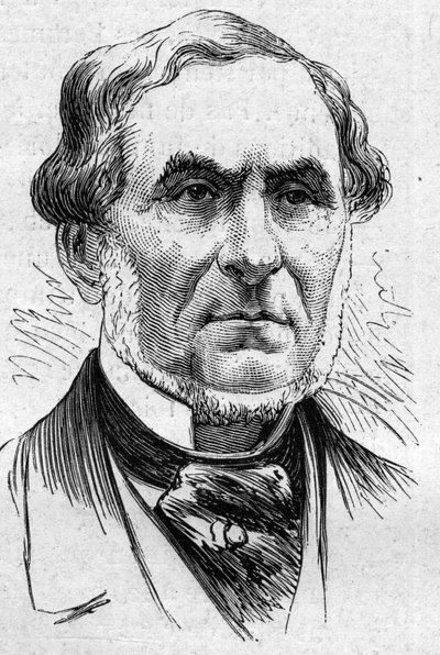 Portræt af Auguste Barbier (1805-1882), fransk digter og akademiker. Indgravering i "" Le Monde Illustré"" nr. 883 af 14. marts 1874. af French School