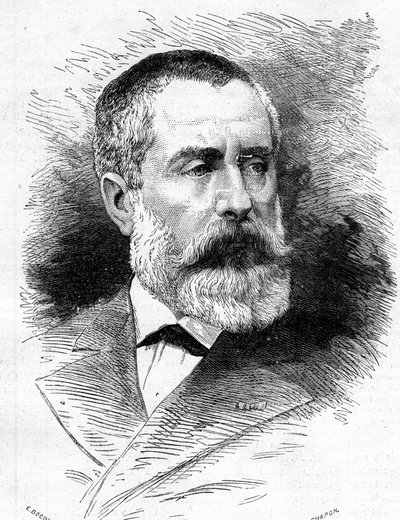 Portræt af Auguste Emmanuel Vaucorbeil (1821-1884), fransk komponist og direktør for Paris Opera. Indgravering i "" Le Monde Illustré"" nr. 1165 af 26. juli 1879. af French School