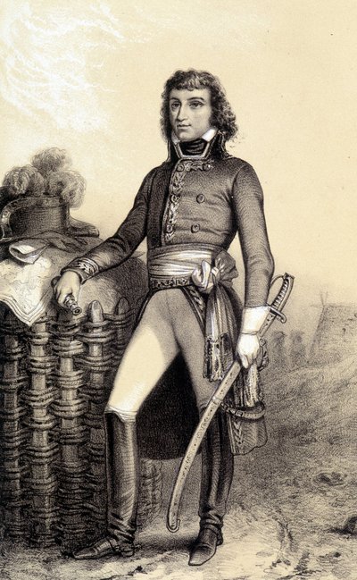 Portræt af Barthélemy Catherine Joubert, general Boer i Sydafrika (1769-1799). I ""Galerie historique de la revolution francaise"" af Albert Morin af French School
