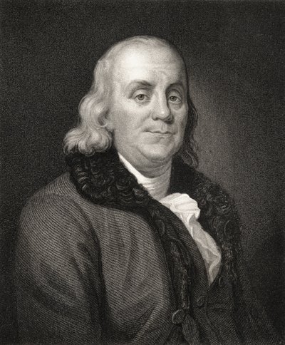 Portræt af Benjamin Franklin (gravering) af French School
