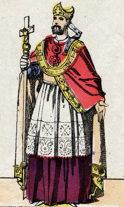 Portræt af Boniface (v.675-754), ærkebiskop af Mainz, der evangeliserede Tyskland og reorganiserede Franc Clerge. af French School