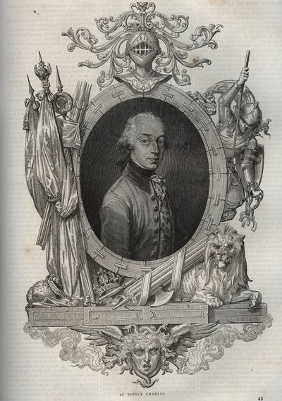 Portræt af Charles-Louis af Østrig-Teschen (Charles Louis of Austria Teschen) (1771-1847) (Ærkehertug Karl von Osterreich) Ærkehertug af Østrig, hertug af Teschen - Ærkehertug Charles, hertug af Teschen - fra "" New National Encyclopedia "" af Maurice La C af French School
