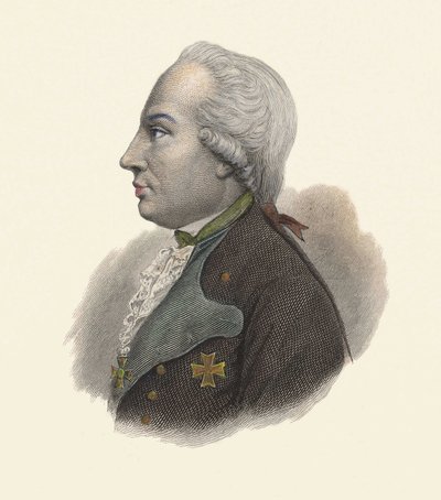 Portræt af Charles Guillaume Ferdinand, hertug af Brunswick (1735-1806), preussisk general. i "Portraits des Hommes Useful". af French School