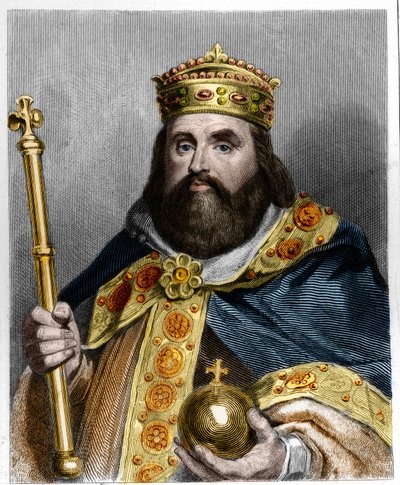Portræt af Karl III 3. Gros (839-888) Kejser af Vesten (881 - 887) og Regent af Frankrig (884 - 887) - i "Histoire des Francais" af Lavallee, stik, sd. af French School