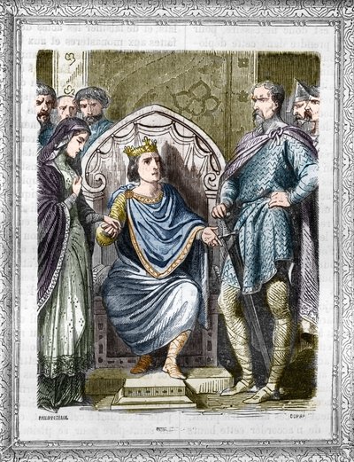Portræt af Karl III kaldet den simple (879-929). Indgravering i "Historien om paver-konger-dronninger og kejsere gennem århundrederne"" af Maurice Lachatre af French School