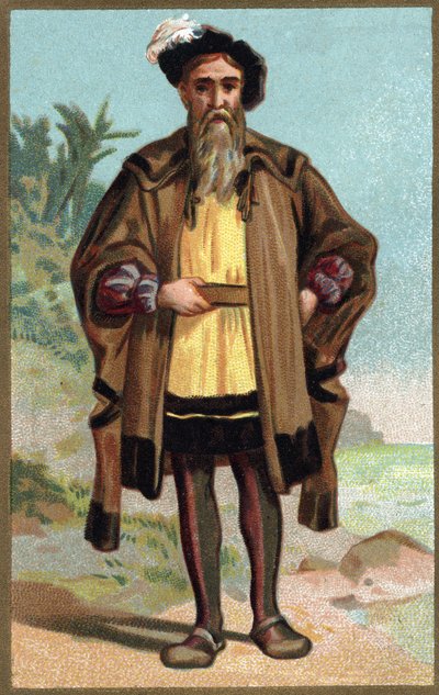 Portræt af Christopher Columbus (Cristoforo Colombo) Kromolitografi fra slutningen af det 19. århundrede. af French School