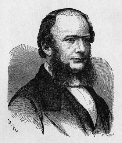 Portræt af Ernest Werner von Siemens (1816 - 1892), tysk ingeniør og industrimand, grundlægger af virksomheden, der skabte den første store europæiske telegraflinje... - i "" Album of Science; berømte videnskabsmænd; Store opdagelser””” 1896. af French School