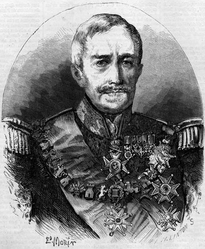 Portræt af Spirit Victor Elisabeth Boniface de Castellane (1788-1862), fransk marskal. Indgravering i "" Le Monde Illustré"" nr. 56 af 1. maj 1858. af French School