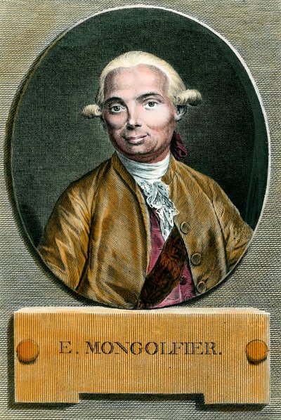 Portræt af Etienne de Montgolfier (1745 - 1799), opfinderen af luftballonen. Stik af det 18. århundrede. Privat samling. af French School