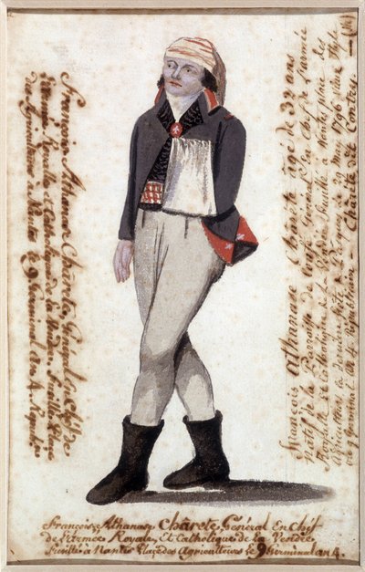 Portræt af Francois Athanase (Francois-Athanase) fra Charette de la Contrie (1763-1796), arm i et tørklæde, royalistisk leder af Vendée - Musee Dobree, Nantes af French School