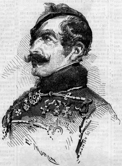 Portræt af Franz von Schlick (1789-1862), feltmarechal, generalkommandant for den østrigske hær i Italien under Risorgimento i 1859. Indgravering i "" Le Monde Illustré"" nr. 115 af 25. juni af French School