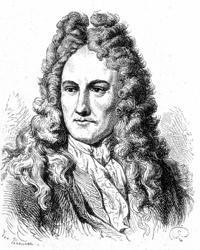 Portræt af Gottfried Wilhelm von Leibniz (1646 - 1716), tysk filosof og lærd - i "" Album of Science; berømte lærde; Store opdagelser””” 1896. af French School