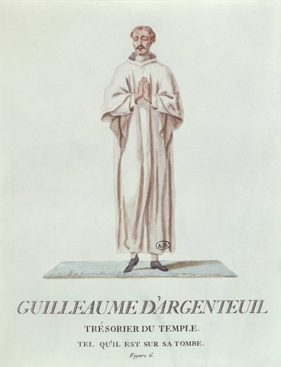 Portræt af Guillaume dArgenteuil, tempelkasserer, som afbildet på hans grav, 1786 (wc på papir) af French School
