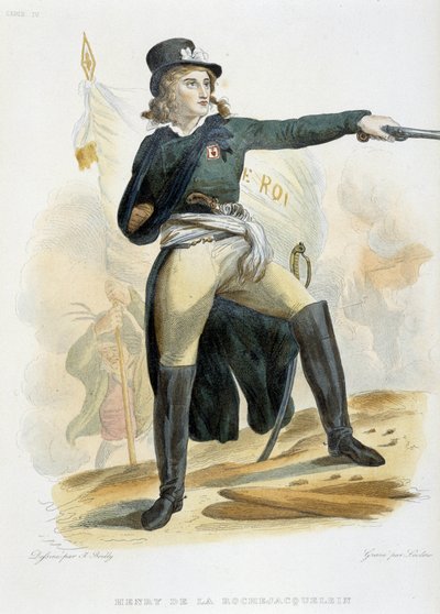 Portræt af Henri du Vergier, greve af La Rochejaquelein (eller Orchard of La Rochejacquelein) (1772-1794) med flaget "live le roi" (på brystet Vendeens