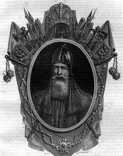 Portræt af Igor, hertug af russerne, varegue-prins, suveræn over "Rus" i Kiev fra 912 til 945. Indgravering i "Histoire des Papes-Rois-Queen and Empereurs a travers les centuries" af Maurice Lachatre af French School