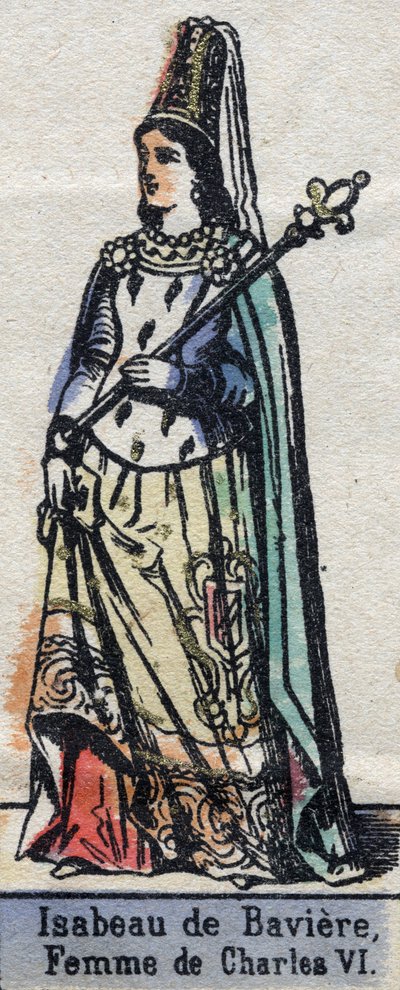 Portræt af Isabeau (Isabelle, Elisabeth) de Baviere (1371-1435), kone til Charles VI af Frankrig. (Kapetisk dynasti). Illustration slutningen af det 19. århundrede. af French School