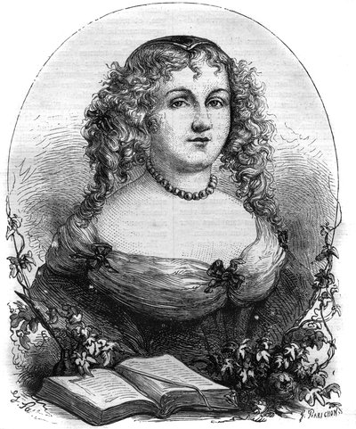 Portræt af Isabel II af Jerusalem (Yolande de Brienne), dronning af Jerusalem (1212-1228) og kone til Frederik II af Det Hellige Rige. Indgravering i "" Pavernes historie (...) Dronningkongens og kejsernes forbrydelser gennem århundrederne" af Maurice Lach af French School