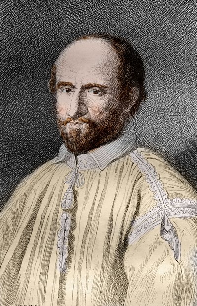 Portræt af Jean Duvergier de Hauranne (1581-1643), Abbe af Saint-Cyran, fransk religiøs og teolog Jansenist (Jean du Vergier de Hauranne, Abbe af Saint Cyran (1581-1643) fransk munk, der introducerede jansenismen i Frankrig) Gravering fra " Les mysterier af French School