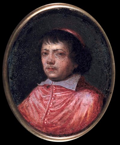 Portræt af Jean Francois Paul de Gondi (Jean-Francois-Paul de Gondy) (1614-1679) Kardinal de Retz, Coadjutor for Archeveque of Paris, Cardinal i 1651 Miniaturemaleri fra det 17. århundrede. Chantilly, Conde Museum af French School