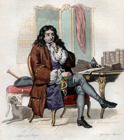 Portræt af Jean de La Fontaine (Lafontaine) (1621-1695), fransk fabulist og digter. af French School