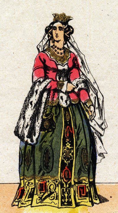 Portræt af Jeanne de Bourbon (1337-1378), kone til Charles V af Frankrig. af French School