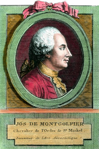 Portræt af Joseph de Montgolfier (1740 - 1810) opfinder af luftballonen. Stik af det 18. århundrede. Privat samling. af French School