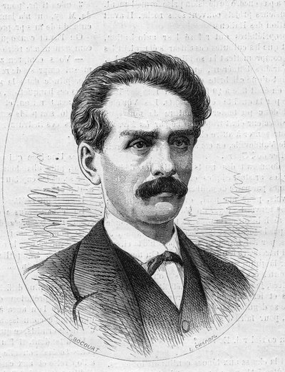 Portræt af Jules Poncet (1838-1873), fransk opdagelsesrejsende, bror til Ambroise Poncet. Indgravering i "" Le Monde Illustré"" nr. 872 af 27. december 1873. af French School