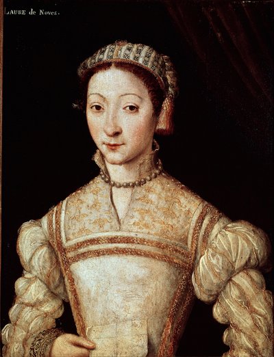 Portræt af Laure (Laura) af Noves (1308-1348), kvinde aimee de Petrarque (Francesco Petrarca) Maleri af den franske skole i det 16. århundrede Sun. 21 x 28 cm Chantilly, musee Conde - Portræt af Laura de Noves (1308-1348), Francesco Petrarcas elskede kvind af French School