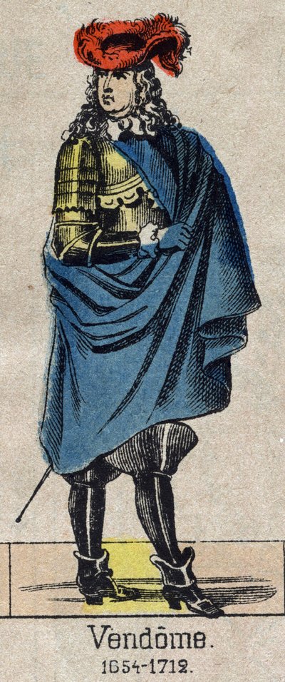 Portræt af Louis-Joseph (Louis Joseph) de Bourbon (1645-1712) kendt som Grand Vendome, hertug af Penthievre og Mercoeur, derefter hertug af Vendome og par af Frankrig. Billede af Epinal fra slutningen af det 19. århundrede. af French School