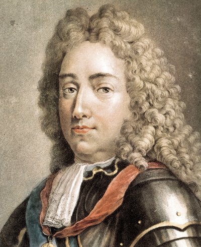 Portræt af Louis-Joseph af Bourbon, hertug af Vendome, farvegravering af French School