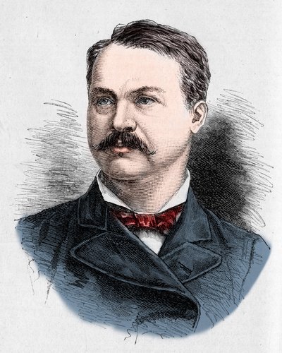 Portræt af Louis Honore (Louis Honore) Frechette (1839-1908), canadisk digter og dramatiker. Indgravering af Charles Georges i "" Le Monde Illustré"" nr. 1328 af 9. september 1882. af French School