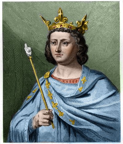 Portræt af Louis X le Hutin (1289 - 1316), konge af Frankrig - i "Histoire des Francais"" af Lavallee, stik, sd. af French School