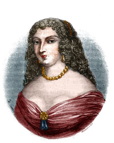 Portræt af Mademoiselle de la Fayette (Louise de La Fayette 1618-1665) elskerinde i titel, men uden funktioner af kong Ludvig XIII set faderens impotens"" Indgravering i "Histoire des papes-kings-queens-et-empereurs a travers les århundreder""" af Mau af French School