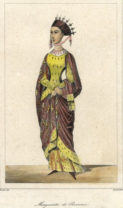 Portræt af Marguerite de Provence (1221 - 1295), dronning af Frankrig, kone til Ludvig IX. Gravering 1800-tallet. af French School