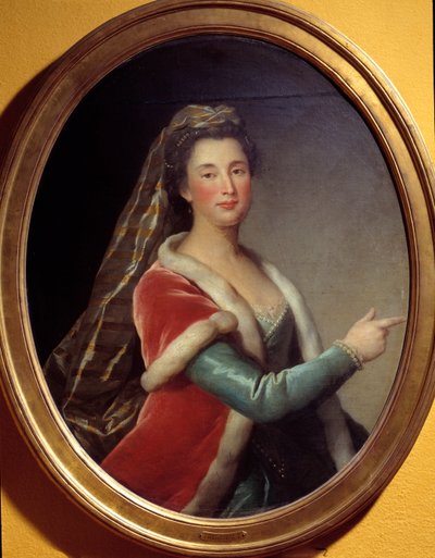 Portræt af Marie Desmares La Champmesle (1642-1698) skuespillerinde i rollen som Roxane. Anonymt maleri af French School