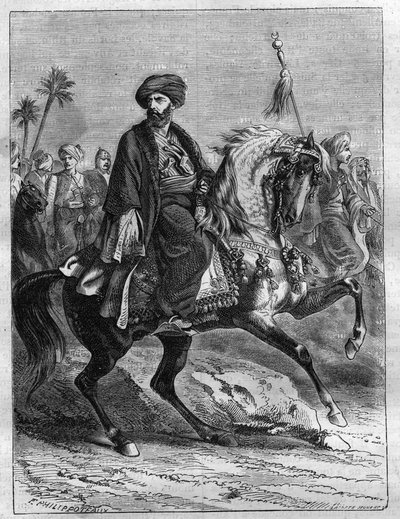 Portræt af Mourad Bey (1750-1801), egyptisk Mamluk-høvding - Indgravering fra 1865 i "Histoire du Consulate et de l