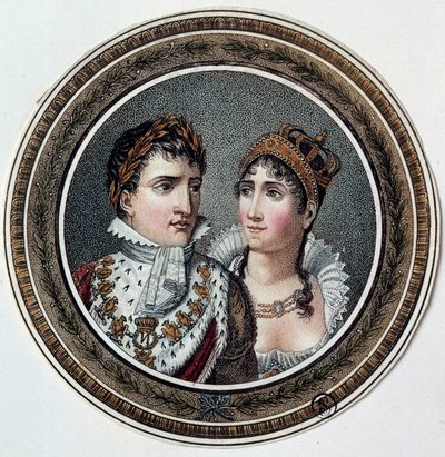 Portræt af Napoleon I (1769-1821) og Josephine de Beauharnais (1763-1814) Maleri på låg af slik. 19. århundrede af French School