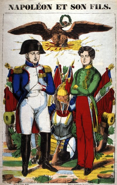 Portræt af Napoleon I og hans søn, Napoleon II. Billede af Epinal af French School