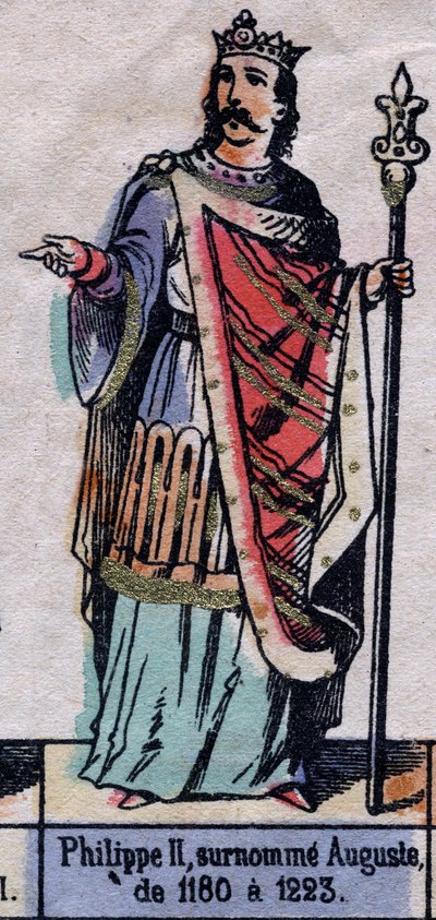 Portræt af Filip II af Frankrig, kendt som Philippe Auguste (1165-1223) (capetianernes dynasti). Illustration slutningen af det 19. århundrede. af French School