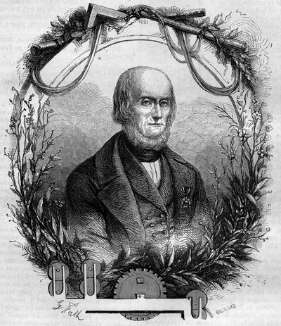 Portræt af Philippe de Girard (1775-1845), fransk opfinder og industrimand, skaberen af linnedspinnemaskinen. Stik fra 1866-1867. af French School