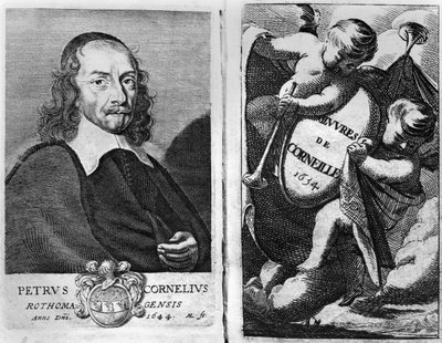 Portræt af Pierre Corneille (1606-84) 1644, frontispice til en udgave af Oeuvres de Corneille, udgivet i 1634 af French School