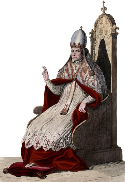 Portræt af pave Sylvester II (eller Silvester II) (ca. 938-1003). af French School
