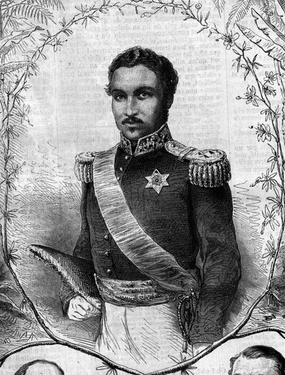 Portræt af Radama II (1829-1863), konge af Madagaskar. Indgravering i "" Le Monde Illustré"" nr. 268 af 31. maj 1862. af French School
