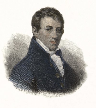 Portræt af Sir Humphry Davy (1778-1829), engelsk kemiker og fysiker. i "Portraits des Hommes Useful" af French School