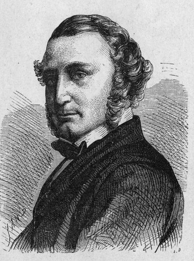 Portræt af Thomas Russell Crampton (1816 - 1888), britisk ingeniør: han designede et højhastighedslokomotiv, byggede Berlins hydrauliske netværk og deltog i etableringen af søkablet mellem Calais og Douvres- i "Album of Science; illu af French School